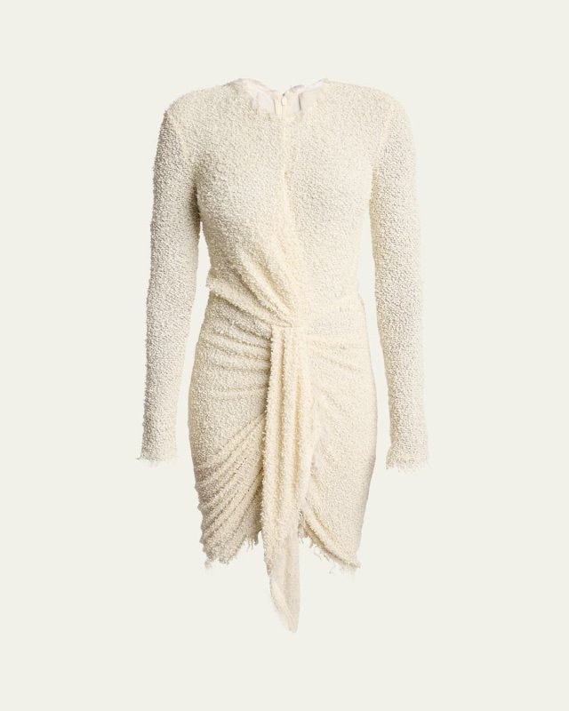 Ophelie Long-Sleeve Draped Boucle Dress